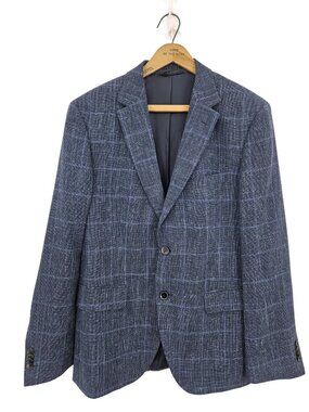New Boss Hugo Boss Blue Tweed Blazer Mens 42S Sportscoat Wool Linen Cotton